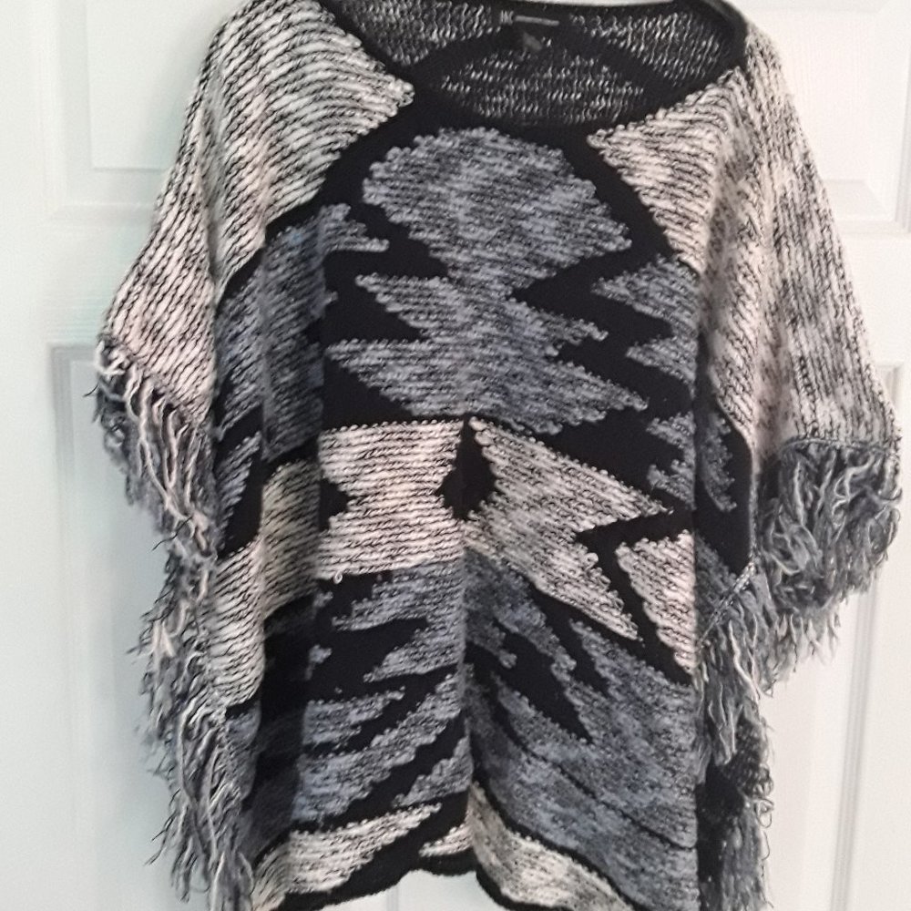 INC Blue & White Fringe Poncho